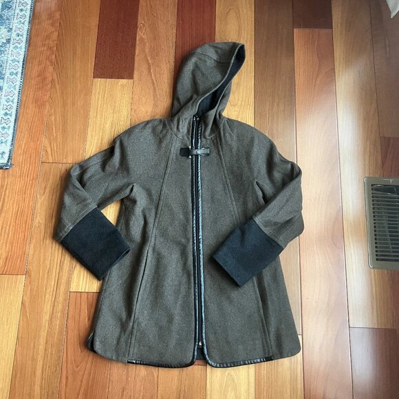 Ellen Tracy Faux Leather Trim Duffle Coat, Size 2 - Picture 2 of 8